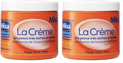Mixa Intensif Peaux Sèches - La Crème des Peaux Très Sèches et Ternes - Multi Usages Visage, Corps, Mains, Pieds - Nourrit 48h et Ravive l'Éclat - Pénétration Rapide - Hypoallergénique - Pot 400 ml?