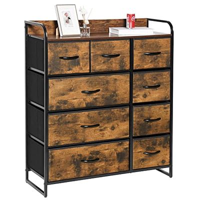 LYNCOHOME Commode, Commode Chambre, Meuble de Rangement, Armoire avec 9 tiroirs en Tissu, Meuble Chambre, Commode 9 tiroirs, Armoire à tiroirs avec 2 poignées pour Cuisine, Bureau, Couloir