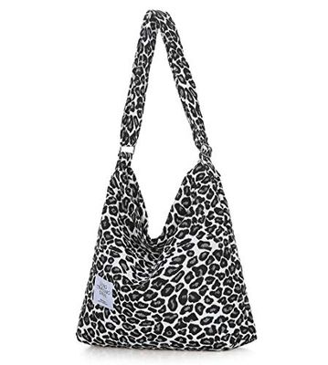 Covelin Bolso de hombro de lona retro de gran tamaño para mujer, estilo Hobo, leopardo blanco, Medium