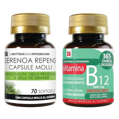 Set di integratori Serenoa Repens 70 Softgels e Vitamina B12 365 Compresse Masticabili | Prostata e Energia