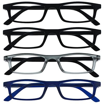 The Reading Glasses Company Nero Matt Grigio Blu Navy Lettori Valore 4 Pacco Uomo Donna Cerniere Molla Rrrr17-1173 +2,00 - 88 Gr