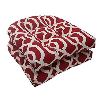 Pillow Perfect Indoor/Outdoor New Geo Wicker Seat Cushion, Red, Set of 2 by Pillow Perfect