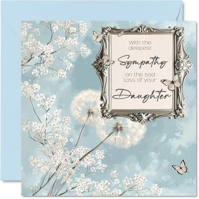 Sympathy Cards - Deepest Sympathy Sad Loss Of Your Daughter Card - Sorry Mourning Bereavement Cards for Adults, 145mm Condolences Thinking of You Card, Floral Greeting