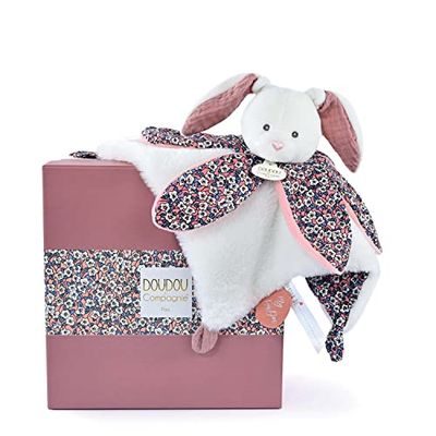 DOUDOU ET COMPAGNIE - Doudou pétale Lapin Rose- Rose - 27cm - Collection BOH'AIME - Cadeau Naissance - Jolie boîte Cadeau - Lavable en Machine 30°C - Tout Doux pour les Câlins - DC4027