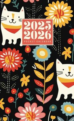 2025-2026 Pocket Calendar: Cat Themed 2 Year Purse Planner 25-26