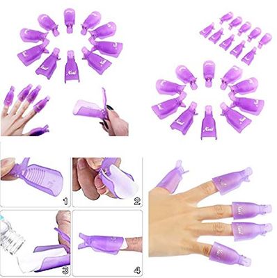 Heavy Duty 10Pcs Plastic Acrylic Nail Art Soak Off Clip Cap UV Gel Polish Remover Wrap Nail (Purple)
