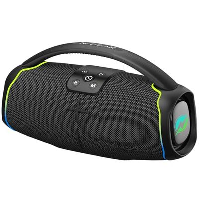 N-Gear NRG 200 Altoparlante Bluetooth con luce e maniglia per il trasporto, 200 Watt Music Box Bluetooth senza fili, USB o AUX connettersi con 2 telefoni cellulari, fino a 8 ore di musica, Bluetooth