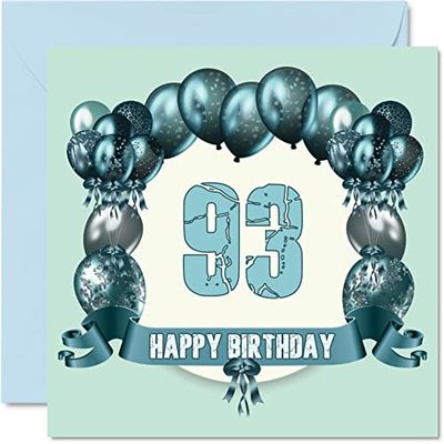 Fun 93rd Birthday Cards for Men - Birthday Balloons - Card for Great Grandad Dad Granny Grandma Mum Nanny Gran Grandpa Nan, 145mm Greeting Cards, 93rd Card