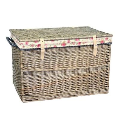 Red Hamper Large Antique Wash Storage Wicker Basket with Garden Rose Lining