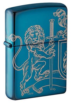 Zippo Unisex Adult Medieval Coat of Arms Laser 360° Design Pocket Classic Lighter, High Gloss Blue Lion, One Size