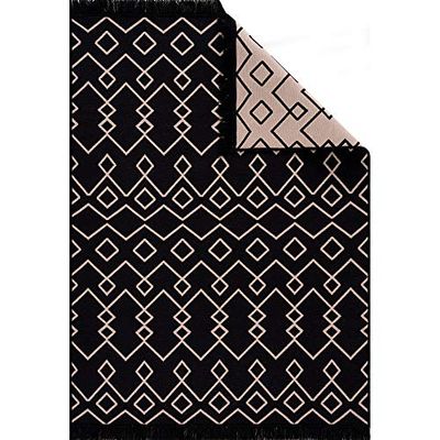 Fashion4Home Alfombra de pasillo - Tepiche para salón, dormitorio, cocina, habitación de los niños, cuarto de baño - Alfombras Boho Kelim - Alfombra de pasillo negro y beige, tamaño: 80 x 150 cm