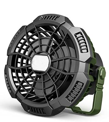 Melchioni Family Draagbare campingventilator, oplaadbaar, accu 5200 mAh, ledlicht, 3 helderheidsniveaus, 3 snelheden, diameter 10 cm, haak om op te hangen en afstandsbediening, rotatie 180 graden