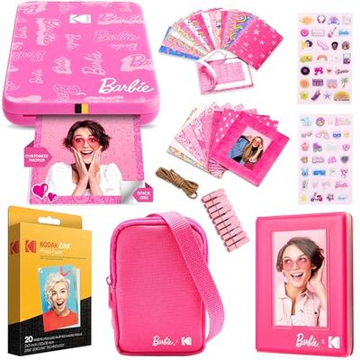 Kodak x Barbie Step Slim Impresora Móvil Inalámbrica – Paquete de Regalo Estilo de Firma + Estuche de Cámara, Álbum de Fotos, Pegatinas, Marcos Colgantes, 50 Pegatinas y Papel Zink (20 Hojas)
