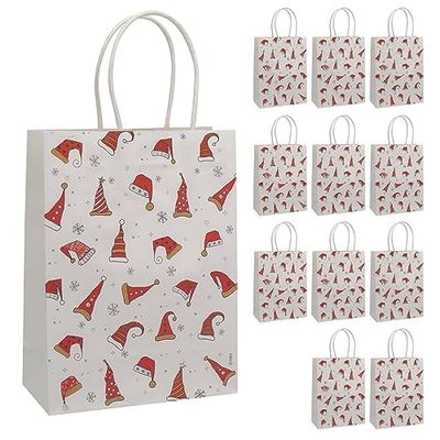 Idena 30332-12 - Geschenkzakjes kerstmutsen, 12 stuks, 15 x 20 x 7 cm, papieren zakjes, geschenkzakjes, kerstzakjes