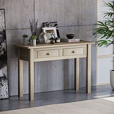 Vida Designs Panamá - mesa consola com 2 gavetas e acabamento encerado de carvalho natural, bege, 72,5 x 110 x 40 cm