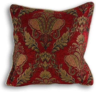 Paoletti Shiraz Square Almofada - Borgonha Red-Bordada Damasco Jacquard-Gold Fio Bordas - Reversível-Fecho de correr-100% poliéster-45 x 45 cm (18" x 18") - Made por riva, poliéster, 45 x 45 cm