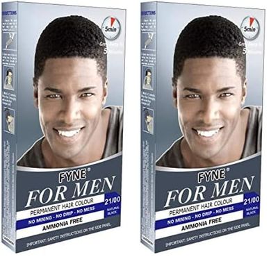FYNE - Natural Black Permanent Hair Colour | Grey Hair Colouring for Men with Comb Applicator Included | Natural-Look Hair Dye | No Mixing Ready to Apply | Ammonia and Cruelty-Free (Pack of 2)