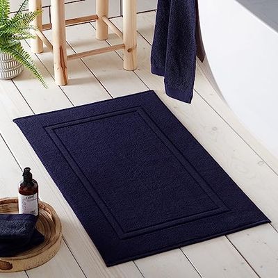 Drift Home - Tapis de Bain Bleu Marine (50 x 80 cm) - Doux et Absorbant - Tapis de Salle de Bain Haut de Gamme 550GSM - Coton Durable - Lavable - Tapis de Bain Bleu Marine - Tapis Bleu foncé