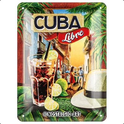 Nostalgic-Art Cartaz de chapa retro Cuba livre – ideia de presente como acessório de bar, metálico, design vintage para decoração de parede, 15 x 20 x 0,2 cm