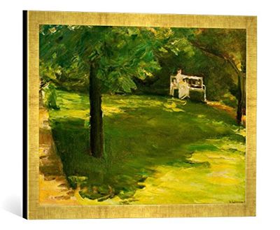 Ingelijste foto van Max Liebermann "Tuinbank onder de kastanjeboom in de badkamerplanten", kunstdruk in hoogwaardige handgemaakte fotolijst, 60x40 cm, Gold Raya