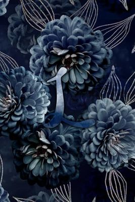 Letter L monogrammed journal with dark blue floral artwork: A lined notebook personalized with your initial on the front