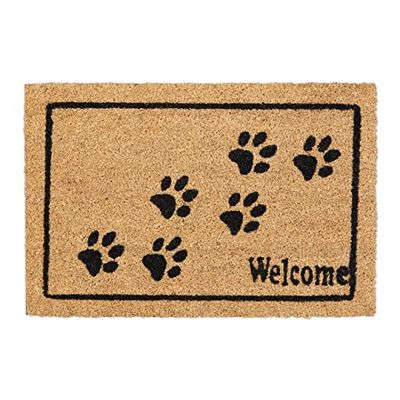 Relaxdays Zerbino, Fibra di Cocco, con Zampette, Welcome, Interni ed Esterni, LxP 40x60 cm, Antiscivolo, Naturale/Nero, 60 x 40 cm