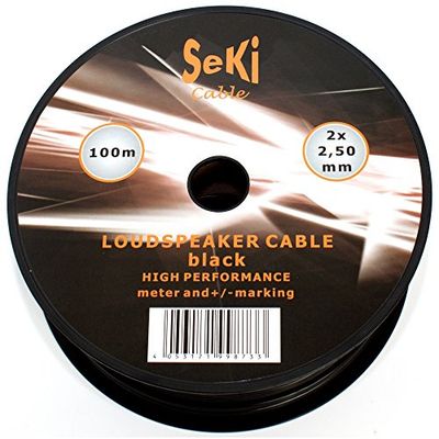 SeKi Câble de haut-parleur 2 x 2,50 mm² – 100 m – Noir – CCA – Câble audio – Câble d'enceinte