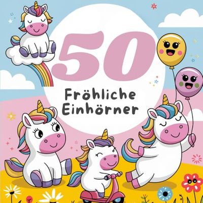 50 fröhliche Einhörner, Ausmalbilder für Kinder ab 3 Jahren
