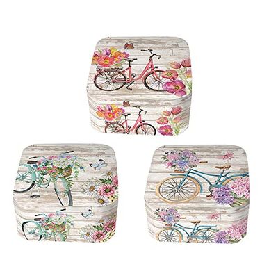 DKD Home Decor Sieradendoosje, fietsspiegel, polyester, shabby chic (13,5 x 13,5 x 7 cm) (3 stuks)