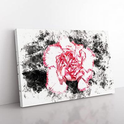 Pink Carnation Flower Watercolour Modern Canvas Wall Art Print Ready to Hang, Framed Picture for Living Room Bedroom Home Office Décor, 76x50 cm (30x20 Inch)