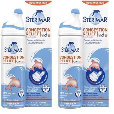 Stérimar Congestion Relief Kids, Nasal Spray, 100% Natural Sea Water, 50 ml (Pack of 2)