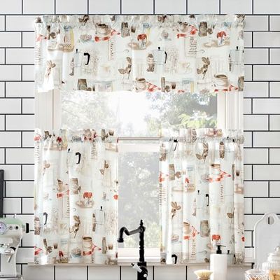 N° 918 Brew Coffee Shop Lot de 3 cantonnières de Poche pour Rideaux de Cuisine Blanc 137 x 61 cm