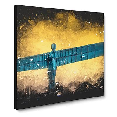 Angel Of The North In Newcastle Vol.2 Paint Splash Modern Canvas Wall Art Print Ready to Hang, Framed Picture for Living Room Bedroom Home Office Décor, 14x14 Inch (35x35 cm)