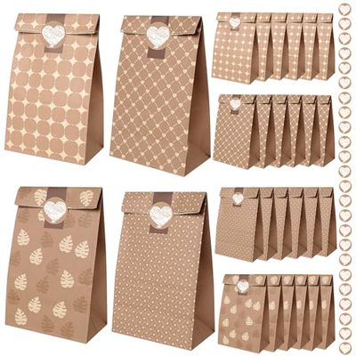 Romon Geschenkzakjes, 24 stuks cadeauzakjes met 24 stickers voor kerstcadeaus, cadeauzakjes, snoepzakjes, verjaardagszakjes, bruiloftszakjes enz.