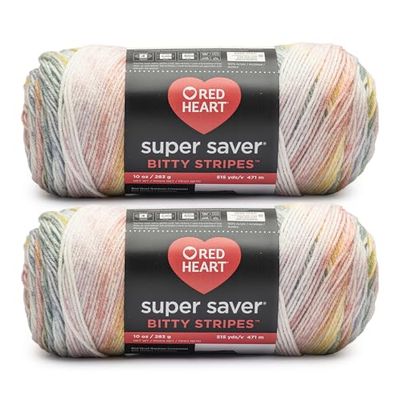 Red Heart Super Saver Bitty Stripe Rainbow Mist Yarn - 2 Pack of 10oz/283g - 100% Acrylic - 4 Worsted (Medium) - 515 Yards - Knitting/Crochet