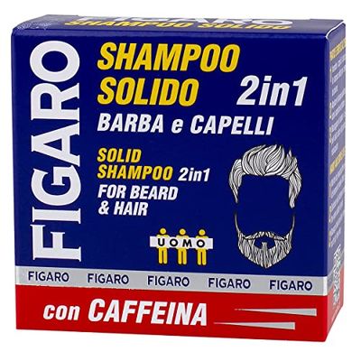 Figaro Shampoo Solido 2 in 1 per Barba e Capelli con Estratto di Caffè e Caffeina, Azione Energizzante, Senza Plastica - 70 GR