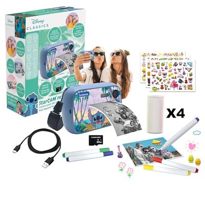 Lexibook, Disney Stitch, StarCAM Print, Pacchetto fotocamera con stampante istantanea, funzione foto e video, scheda SD da 32 GB e kit di personalizzazione foto inclusi, blu, DJ150D