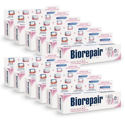 Biorepair, Dentifricio Protezione Gengive Peribioma, 12 Confezioni da 60 ml, Combatte e Previene Problemi Gengivali, con Probiotici, Acido Ialuronico Idratante, Calendula e Spirulina, Senza Fluoro