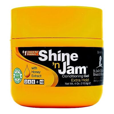 Ampro Shine-n-Jam Maximum Hold - Infused with Honey Extract to Strengthen Hair - Great for Taming Fringe, Ponytails, Soft Weaves, and Braids - Keeps Tresses Firm with Non-Greasy Shine - 113 g