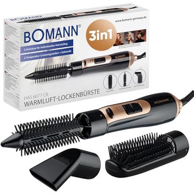 Bomann Spazzola ad aria calda 3 accessori | per tutte le lunghezze dei capelli | Spazzola per asciugacapelli con livello freddo per Style-Fix | 2 livelli | Spazzola rotonda | Cavo a 360° | Spazzola ad