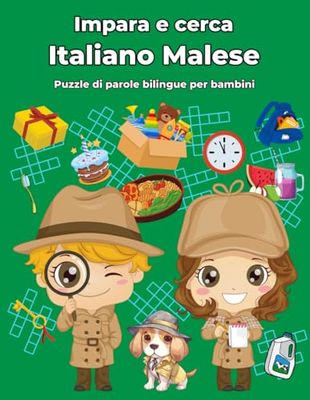 Italiano Malese Puzzle di parole bilingue per bambini: Impara e cerca