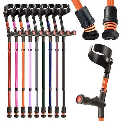 Flexyfoot Shock Absorbing Comfy Grip Double Adjustable Crutch - Improves Safety, Improves Grip, Reduces Shocks & Jarring – Right Handed - Orange