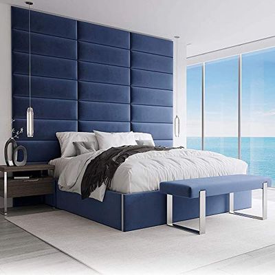 VANT Beklede Accent Wandpanelen - Pakket van 4 - Eenvoudig te installeren - Tweeling - King size hoofdeinde (76cm Breed - Fluweel Navy)