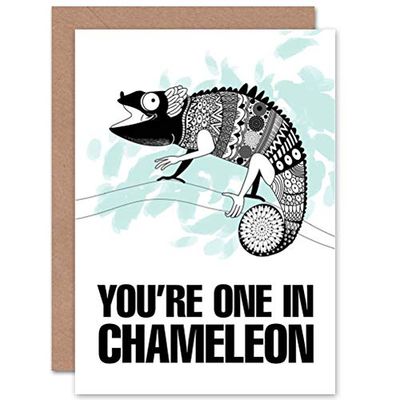 Wee Blue Coo One In Chameleon Funny Animal Illustration Sealed Greeting Card Plus Envelope Blank inside