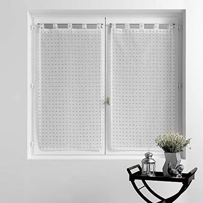 Douceur d'Intérieur, Paire de Voilages à Passants (2 x 60 x 90 cm) Pomponella Blanc/Gris, Voile Sablé Pompons