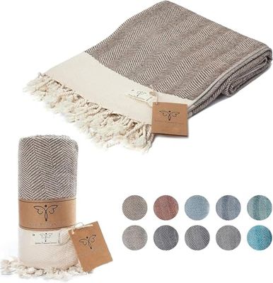 SMYRNA TURKISH COTTON Coperta a spina di pesce in 100% cotone | Grande coperta indossabile 127 x 152 cm | Made in Turchia | Lavabile in lavatrice | Telo da bagno di lusso premium e tappeto da picnic
