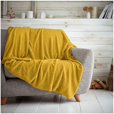 GC GAVENO CAVAILIA Teddy Throws, coperta per letto, coperta termica in pile, ocra, 200 x 240 cm