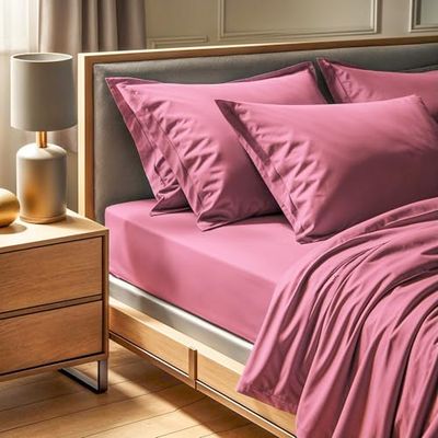 100% bomullsranforce Single Fitted Sheet (100 x 200 + 30 cm), Dusty Rose, 155 trådkvantitet | Maskintvättbar vid 30 °C | Mjuk & hållbar sängkläder Essential