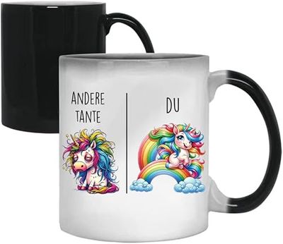 Mok met spreuk | Andere tante vs Du | Tante Cadeau voor vrouwen Huwelijk Bruiloft | Cadeau-idee Vrouw Verjaardag Kerstmis Patentante Familie Koffiebeker (kleurverandering)