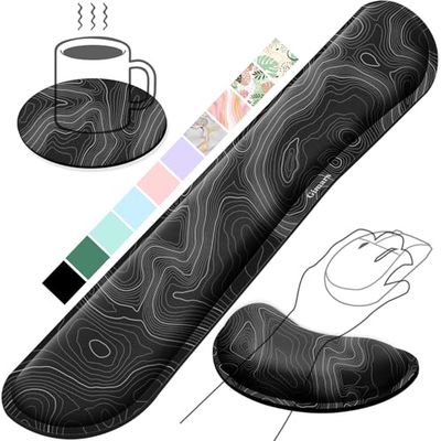 Gimars Enlarge Silky Keyboard Wrist Rest Set, Superfine Fabric Gel Memory Foam Wrist Supports Keyboard and Mouse, Computer Wrist Rests for Typing Pain Relief, Comfort for Office, Gaming, Map